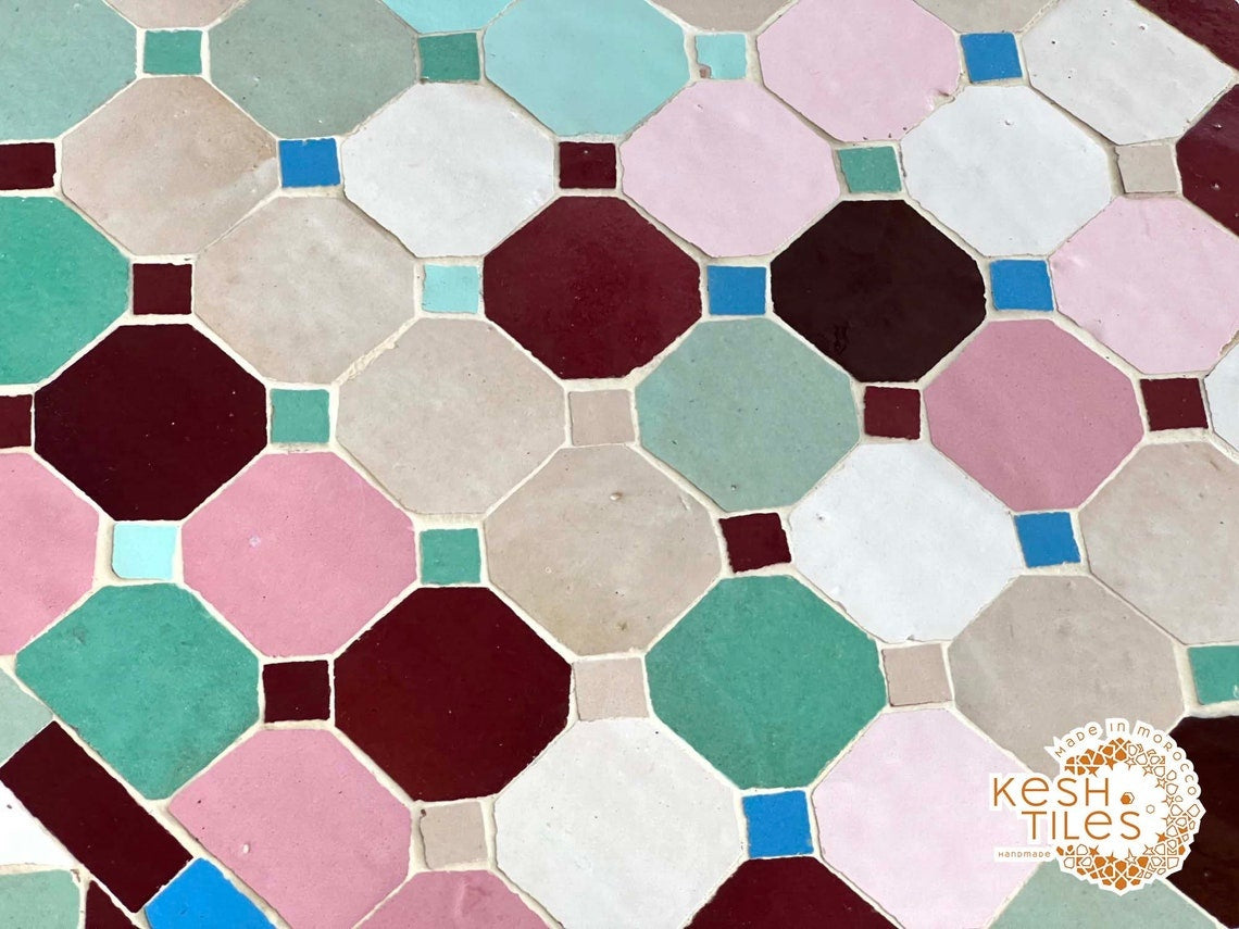 Zaynab - Multicolor Mosaic Oval Table, Handmade Moroccan Zellige Patio Table