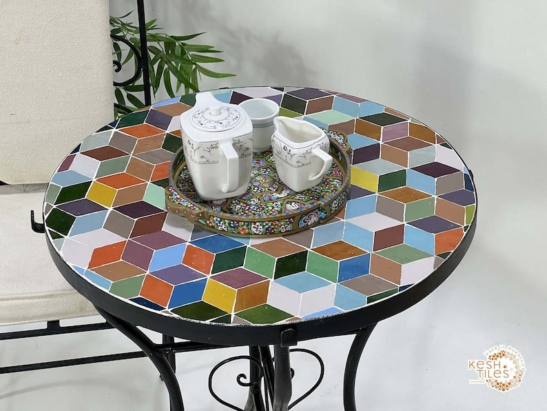 Atlas - Custom Mosaic Side Table, Handmade Geometric Tile Table