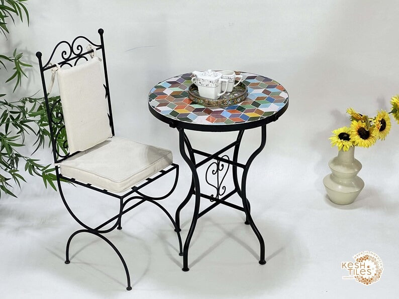 Atlas - Custom Mosaic Side Table, Handmade Geometric Tile Table