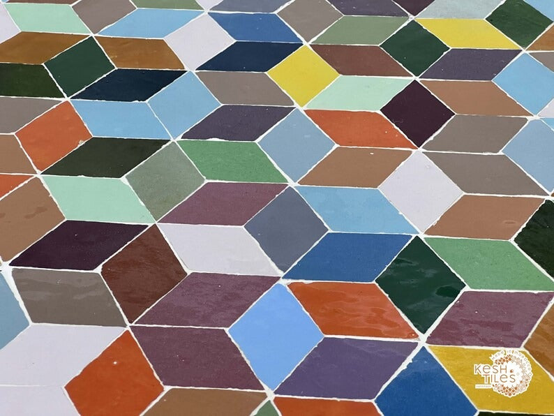 Atlas - Custom Mosaic Side Table, Handmade Geometric Tile Table