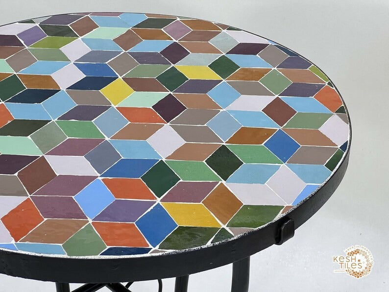 Atlas - Custom Mosaic Side Table, Handmade Geometric Tile Table