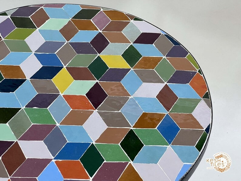 Atlas - Custom Mosaic Side Table, Handmade Geometric Tile Table