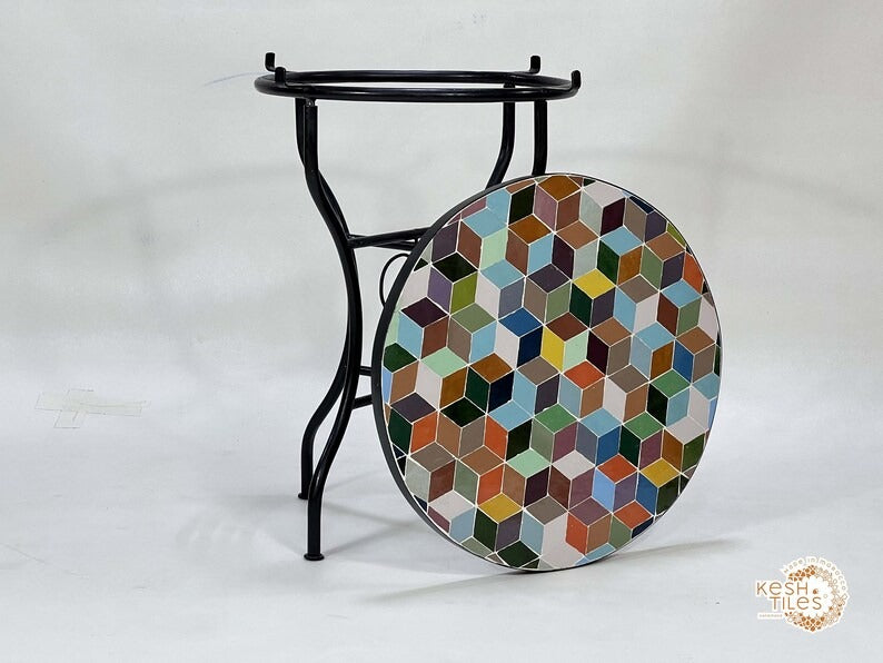 Atlas - Custom Mosaic Side Table, Handmade Geometric Tile Table