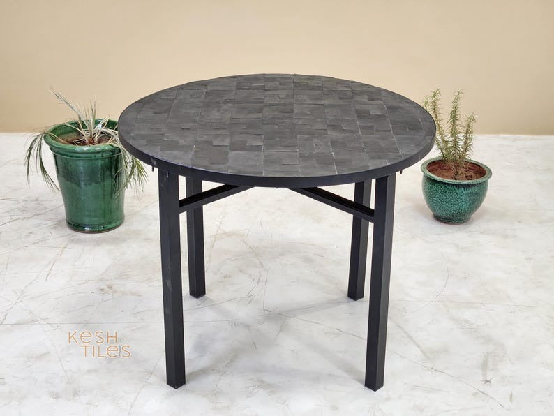 Hilal - Black Mosaic Table, Handmade Moroccan Tile Indoor Outdoor Table