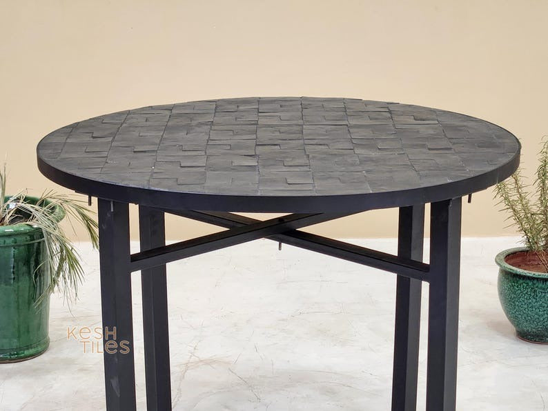 Hilal - Black Mosaic Table, Handmade Moroccan Tile Indoor Outdoor Table