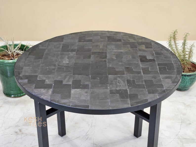 Hilal - Black Mosaic Table, Handmade Moroccan Tile Indoor Outdoor Table