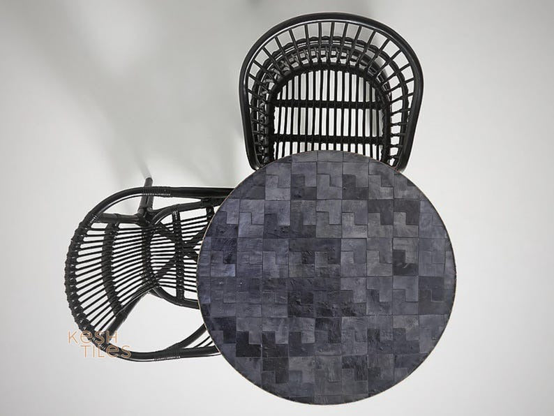 Hilal - Black Mosaic Table, Handmade Moroccan Tile Indoor Outdoor Table