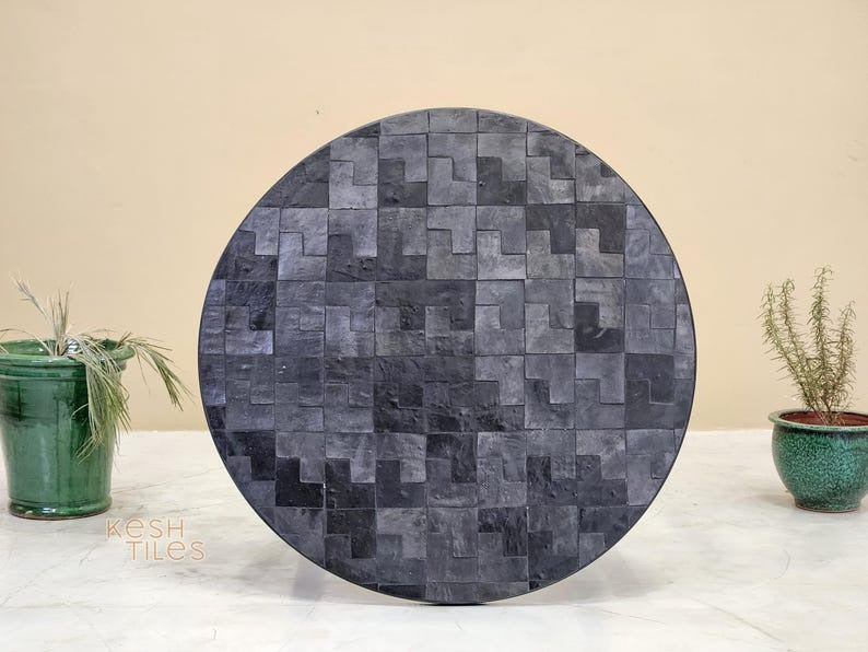 Hilal - Black Mosaic Table, Handmade Moroccan Tile Indoor Outdoor Table