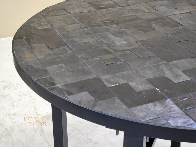 Hilal - Black Mosaic Table, Handmade Moroccan Tile Indoor Outdoor Table