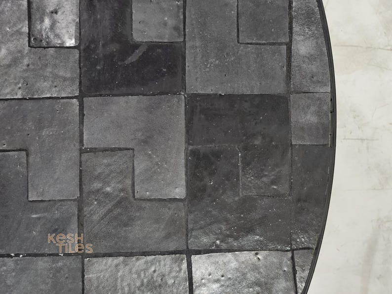 Hilal - Black Mosaic Table, Handmade Moroccan Tile Indoor Outdoor Table