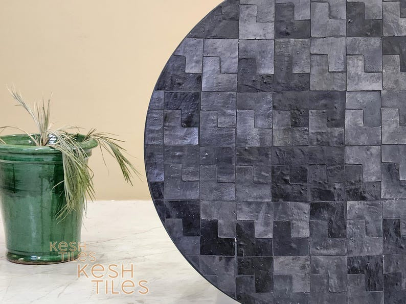 Hilal - Black Mosaic Table, Handmade Moroccan Tile Indoor Outdoor Table