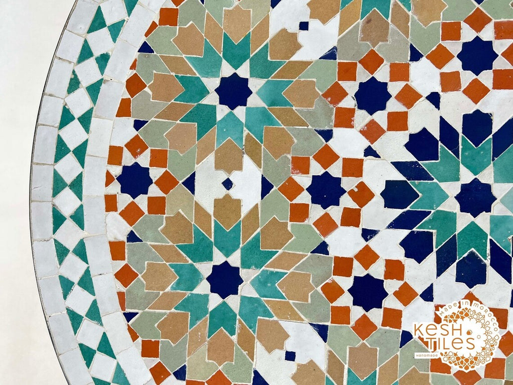 Malak - Colorful Moroccan Mosaic Patio Table, Handmade Zellige Geometric Design