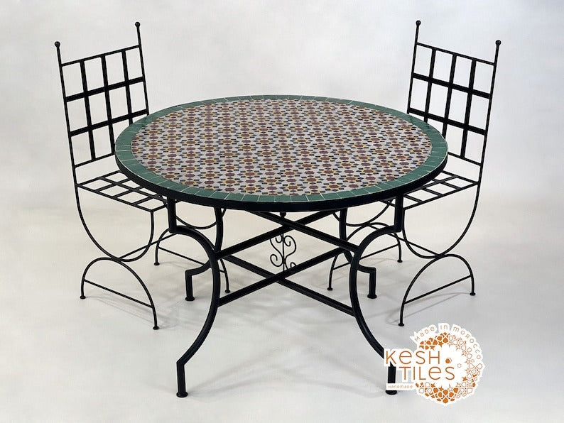 Asirem - Custom Mosaic Table, Handmade Colorful Zellige Patio Table
