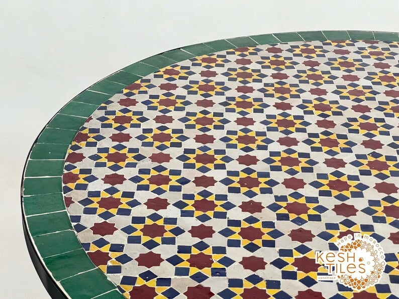 Asirem - Custom Mosaic Table, Handmade Colorful Zellige Patio Table