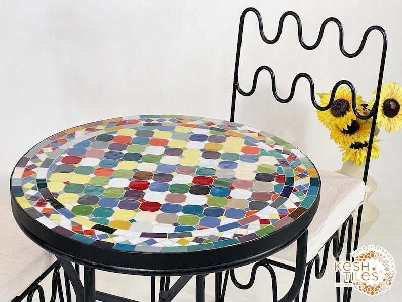 Chella - Custom Colorful Mosaic Table, Handmade Moroccan Patio Table