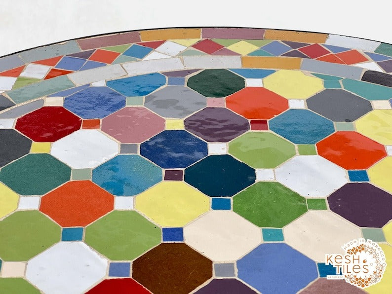Chella - Custom Colorful Mosaic Table, Handmade Moroccan Patio Table