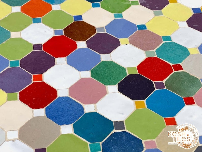 Chella - Custom Colorful Mosaic Table, Handmade Moroccan Patio Table