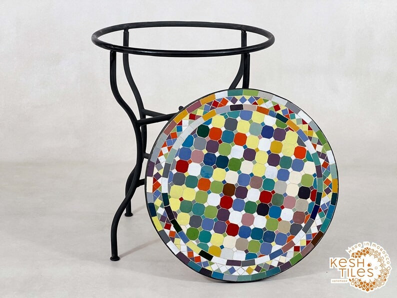 Chella - Custom Colorful Mosaic Table, Handmade Moroccan Patio Table