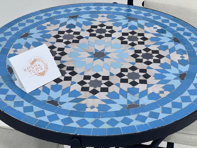 Jamila - Custom Mosaic Table, Handmade Moroccan Tile Patio Table