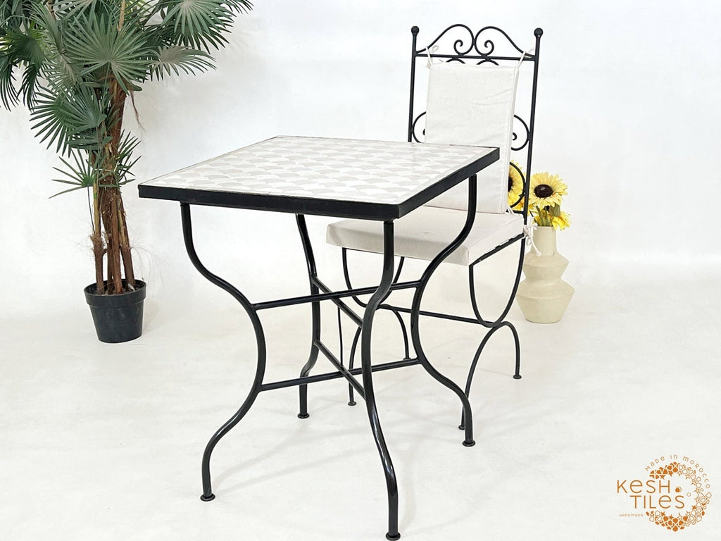 Tiffa - Off White Mosaic Table, Handmade Beige Fish Scale Tile Table