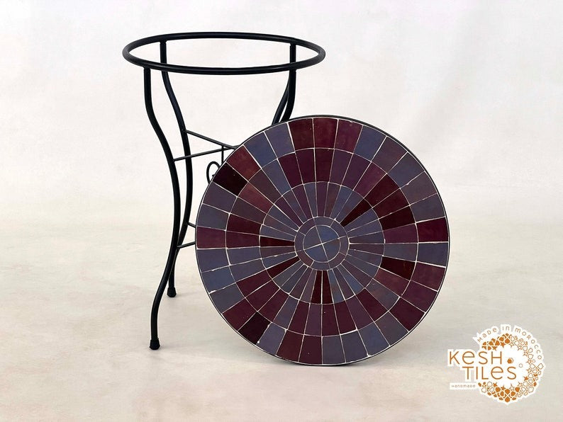 Samawi - Gray and Red Mosaic Table, Handmade Moroccan Tile Table