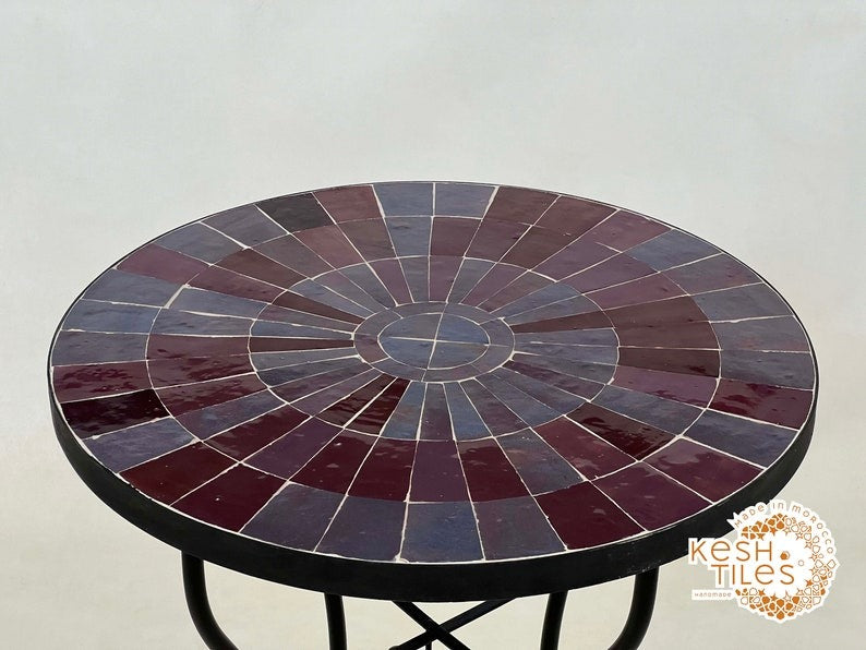 Samawi - Gray and Red Mosaic Table, Handmade Moroccan Tile Table