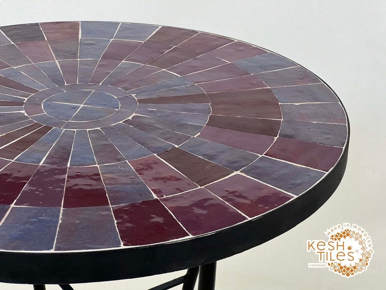 Samawi - Gray and Red Mosaic Table, Handmade Moroccan Tile Table