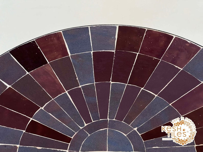 Samawi - Gray and Red Mosaic Table, Handmade Moroccan Tile Table