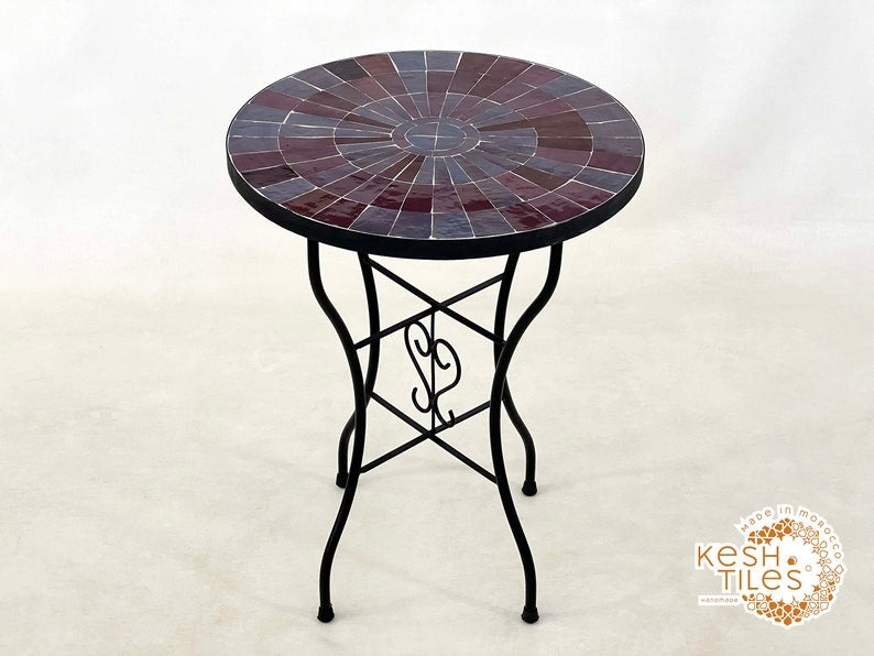 Samawi - Gray and Red Mosaic Table, Handmade Moroccan Tile Table
