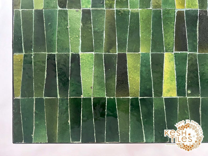 Tislit - Tamegroute Green Mosaic Table, Handmade Moroccan Tile Table