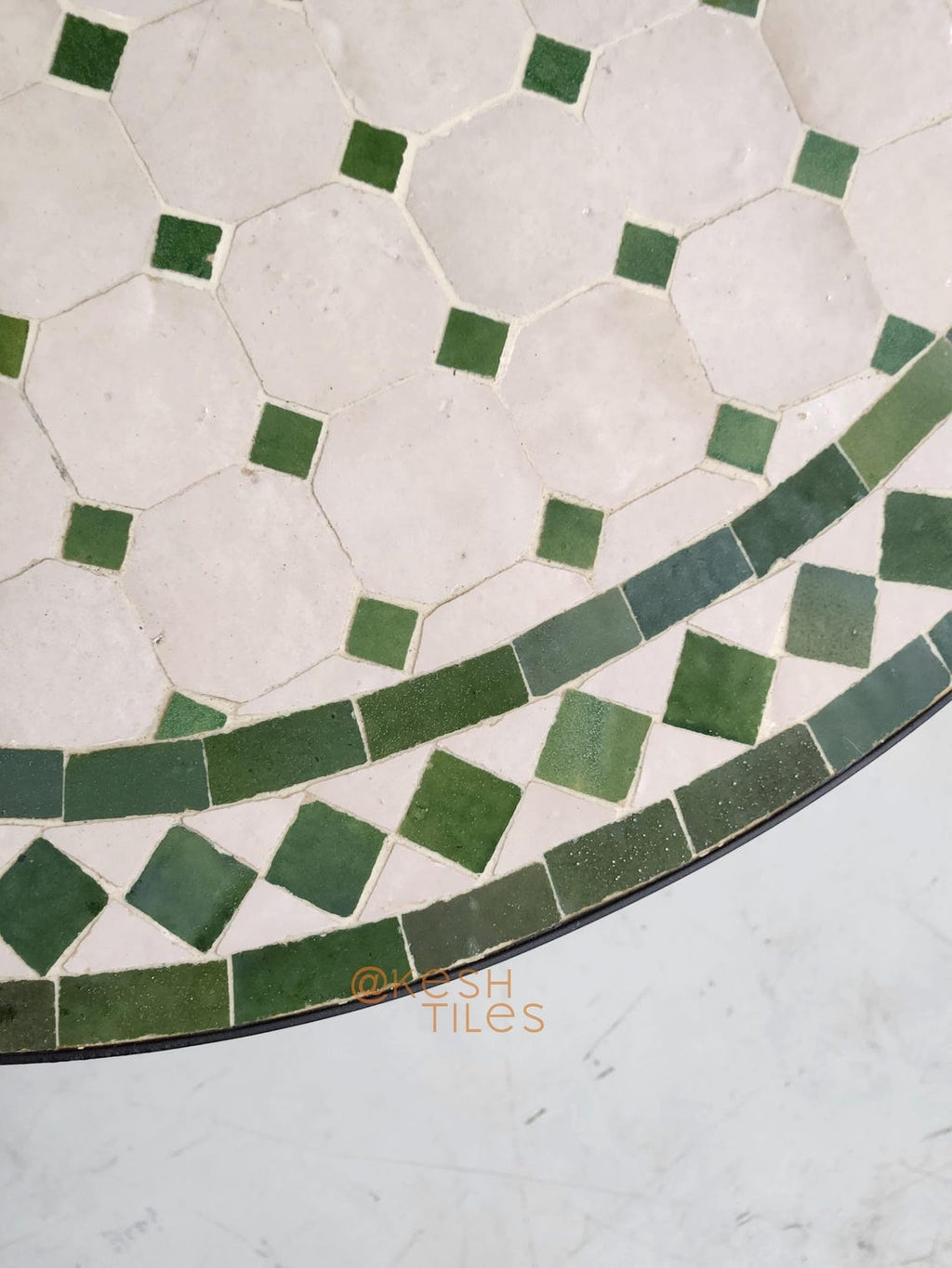 Taziri - Green and White Mosaic Console Table, Half Moon Handmade Zellige Table