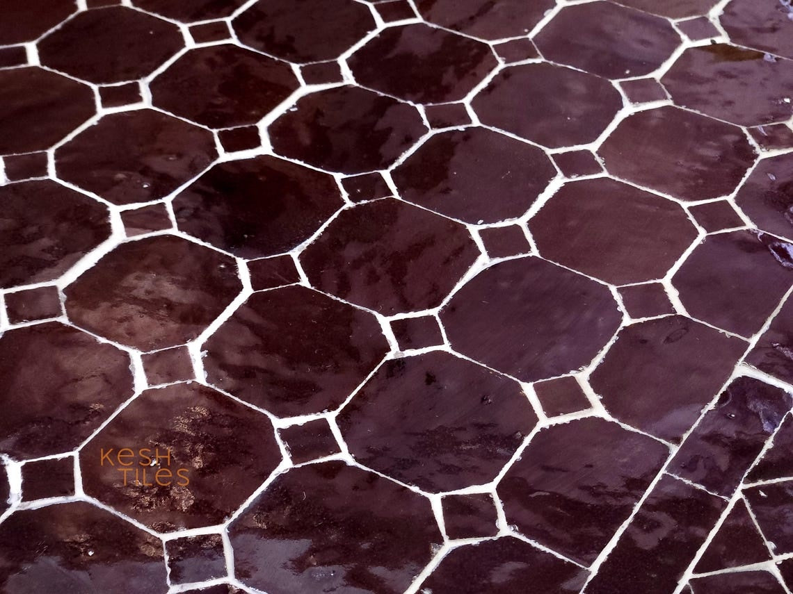 Nouria - Oval Brown Mosaic Table, Handmade Moroccan Zellige Patio Garden Furniture