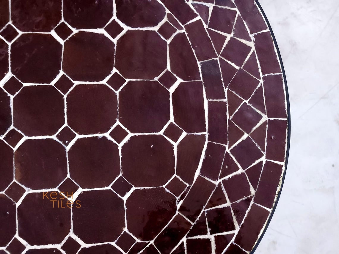 Nouria - Oval Brown Mosaic Table, Handmade Moroccan Zellige Patio Garden Furniture