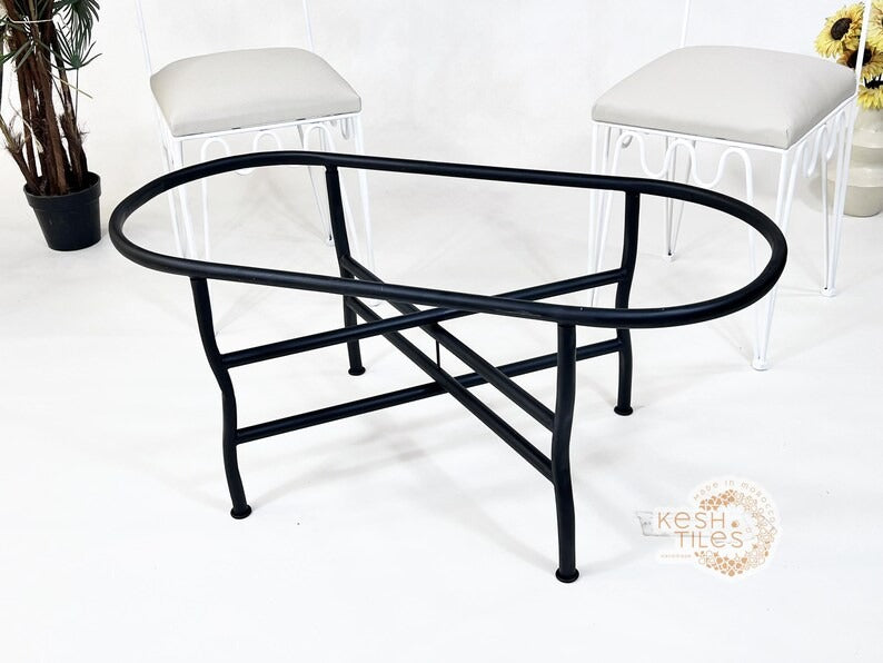 Meryam - Oval Brown Mosaic Table, Handmade Off White Moroccan Patio Table