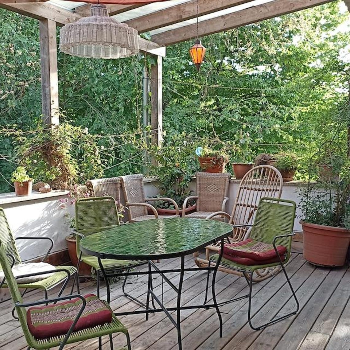 Khadija - Green Mosaic Oval Table, Handmade Moroccan Zellige Patio Table