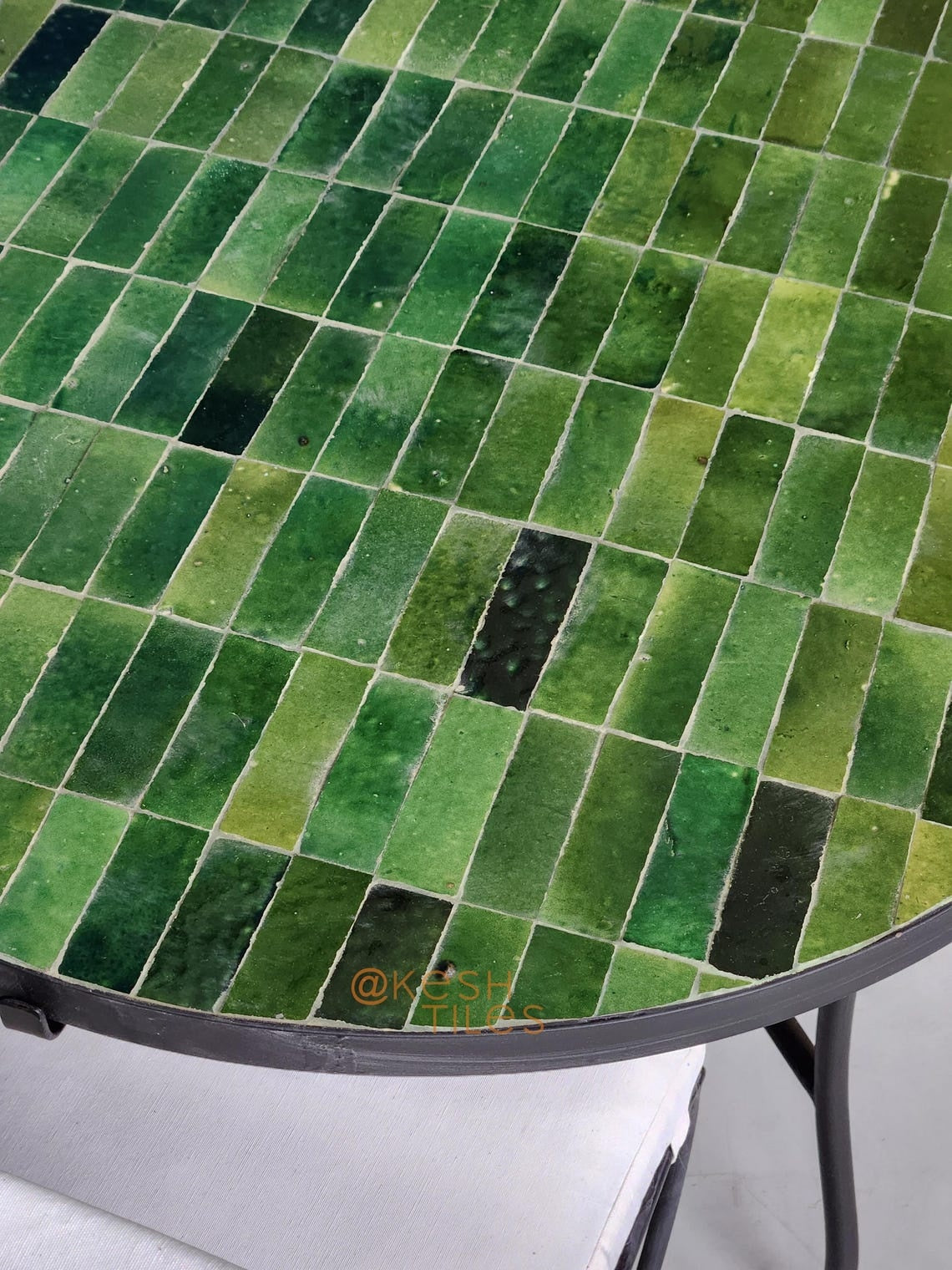 Khadija - Green Mosaic Oval Table, Handmade Moroccan Zellige Patio Table