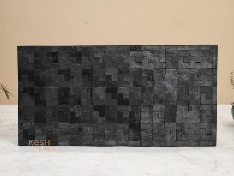 Laila - Black Mosaic Table, Handmade Rectangular Moroccan Zellige Table