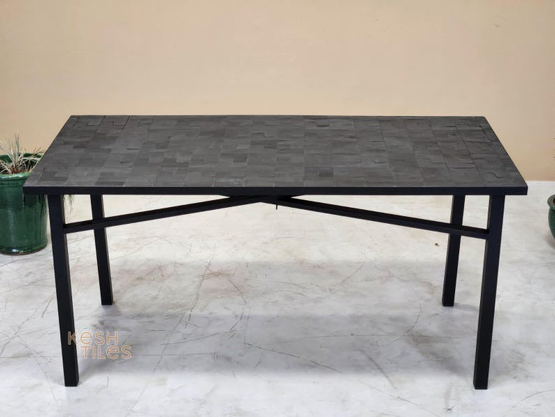 Laila - Black Mosaic Table, Handmade Rectangular Moroccan Zellige Table