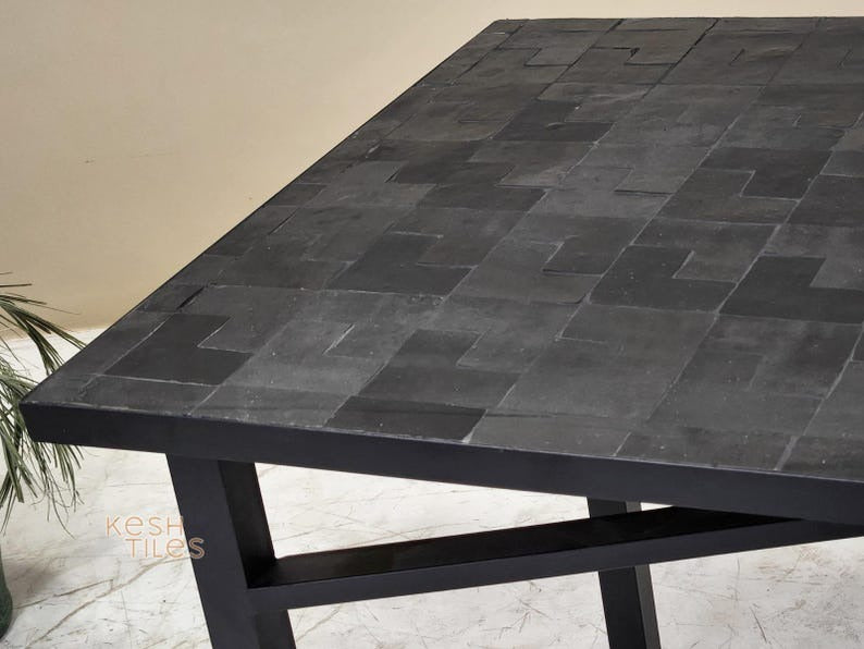 Laila - Black Mosaic Table, Handmade Rectangular Moroccan Zellige Table
