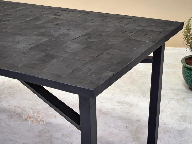 Laila - Black Mosaic Table, Handmade Rectangular Moroccan Zellige Table