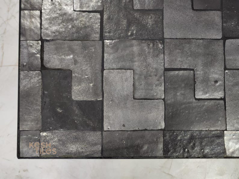 Laila - Black Mosaic Table, Handmade Rectangular Moroccan Zellige Table