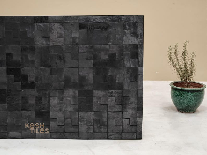Laila - Black Mosaic Table, Handmade Rectangular Moroccan Zellige Table