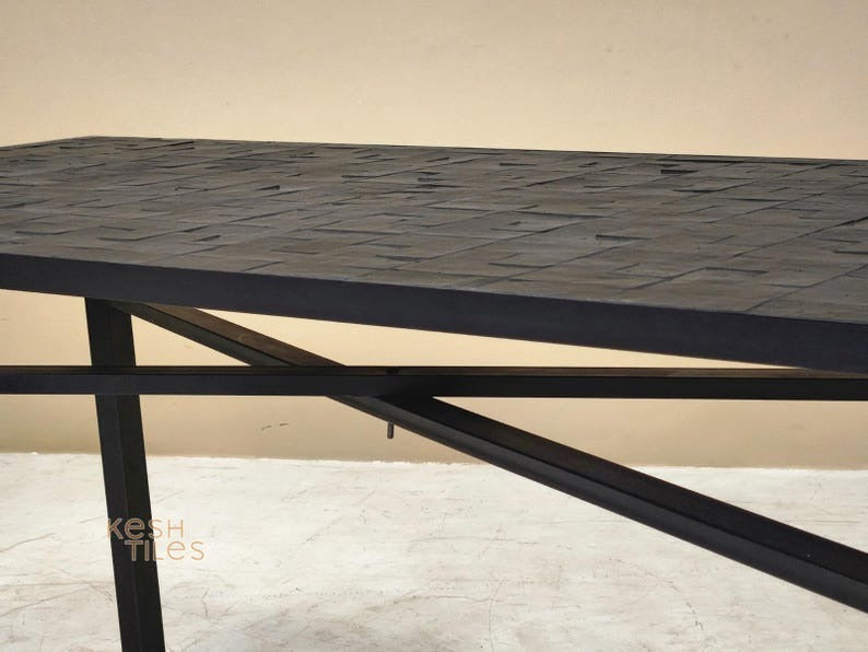 Laila - Black Mosaic Table, Handmade Rectangular Moroccan Zellige Table