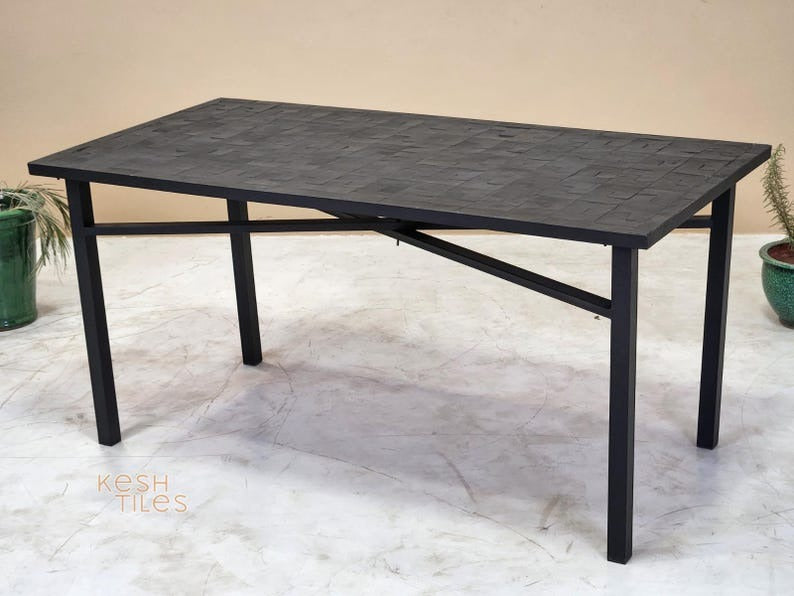 Laila - Black Mosaic Table, Handmade Rectangular Moroccan Zellige Table