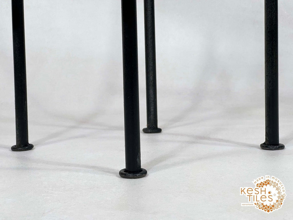 Bahia - Round Black Flower Mosaic Table, Handmade Moroccan Zellige with Iron Base