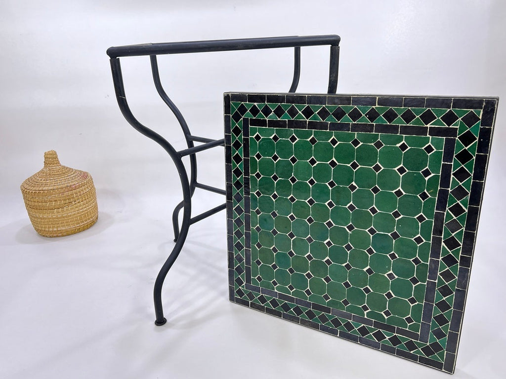Amira- Black and Green Mosaic Table, Square Handmade Moroccan Table