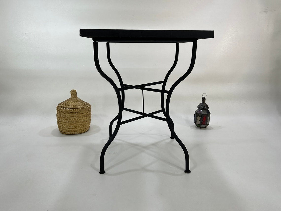 Amira- Black and Green Mosaic Table, Square Handmade Moroccan Table