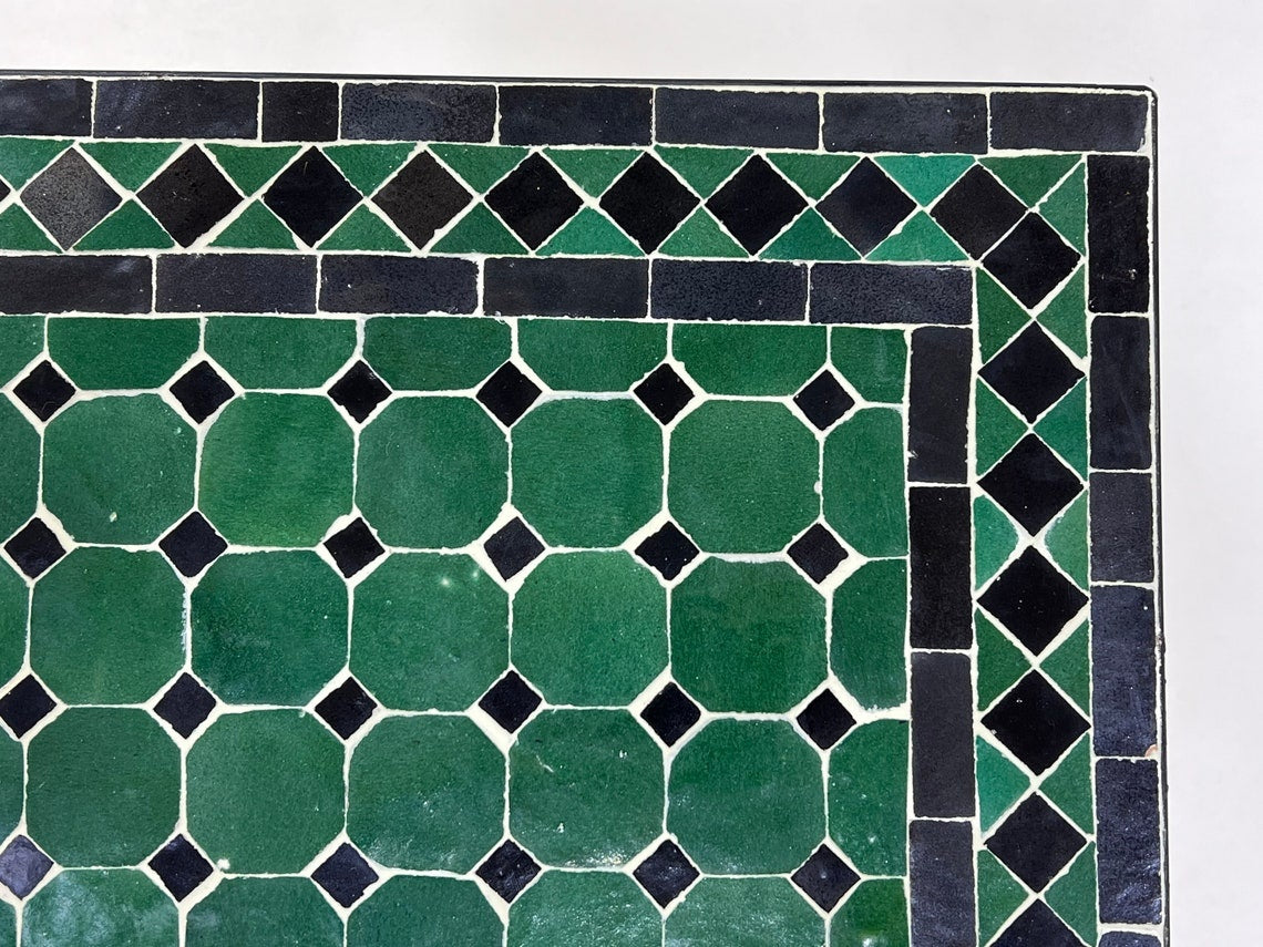 Amira- Black and Green Mosaic Table, Square Handmade Moroccan Table