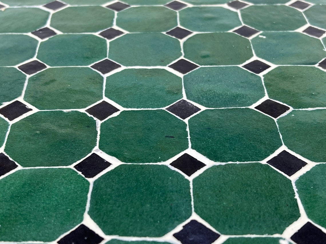 Amira- Black and Green Mosaic Table, Square Handmade Moroccan Table