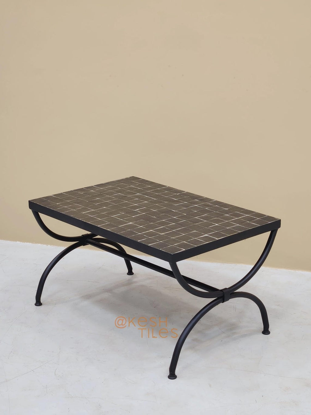 Soulayma - Rectangular Black Mosaic Table, Handmade Moroccan Zellige Custom Design